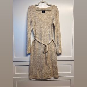 Abercrombie & Fitch Cream Long Sleeve Midi Sweater Dress